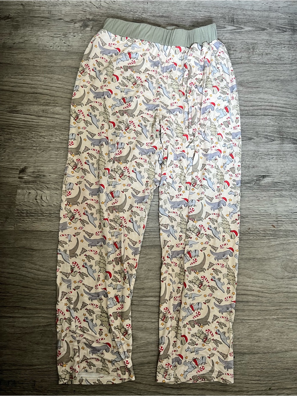 Tullabee Bamboo Holiday Dino Print Candy Cane Christmas Pj Pants